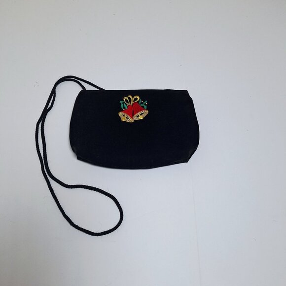 Mitzi Holiday Christmas bells black velvet purse festive - Picture 1 of 6